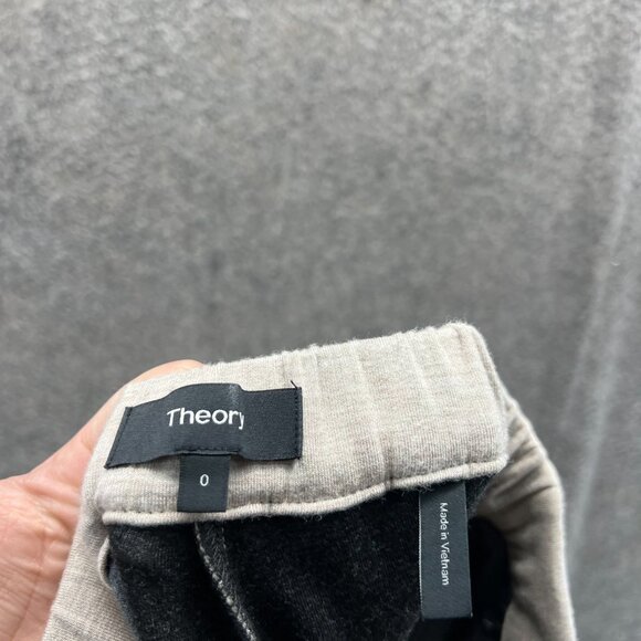 Theory Flare Pants Women 0 Beige Pull On Knit Stretch Crepe Trouser Cotton - Picture 9 of 10